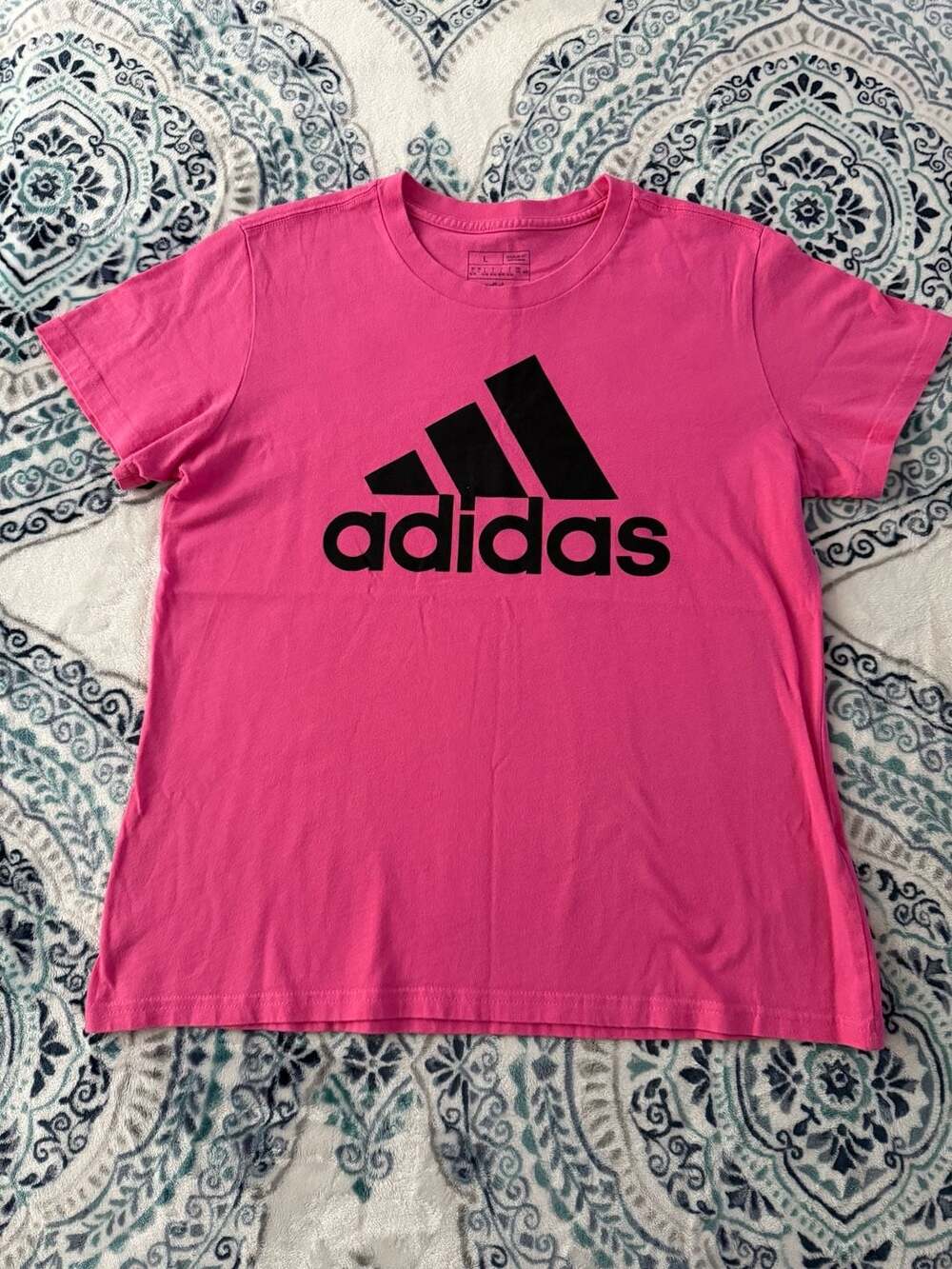 Adidas Pink Regular Fit Short Sleeve Logo T-Shirt Women's Size L